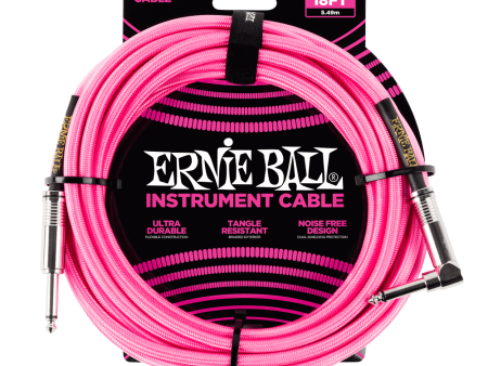 Ernie Ball 18  Straight to Angle Braided Instrument Cable Neon Pink on Sale