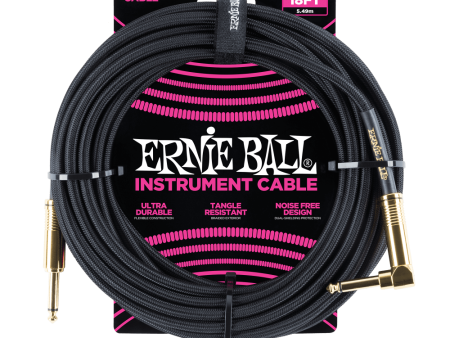 Ernie Ball 18  Straight to Angle Braided Instrument Cable Black Black Fashion