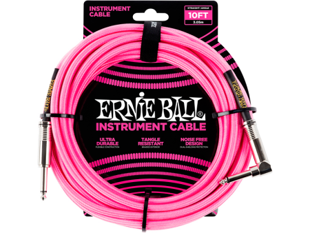 Ernie Ball 10  Straight to Angle Braided Instrument Cable Neon Pink Online