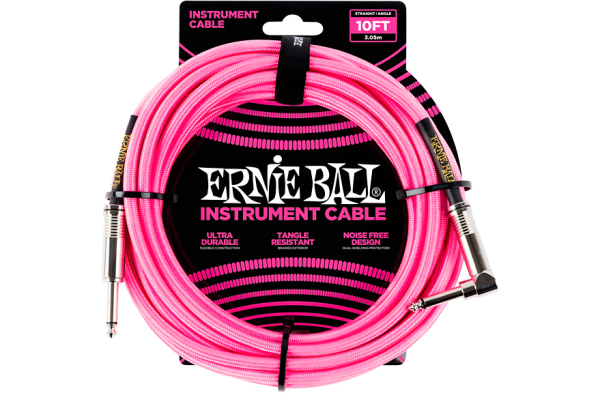 Ernie Ball 10  Straight to Angle Braided Instrument Cable Neon Pink Online