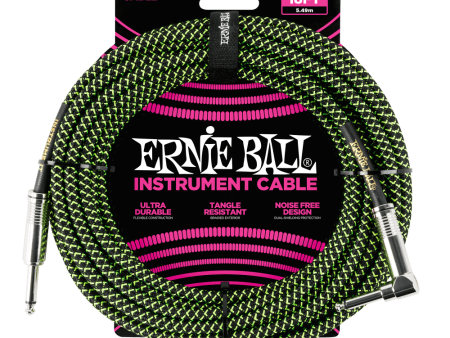 Ernie Ball 18  Straight to Angle Braided Instrument Cable Black and Green For Discount