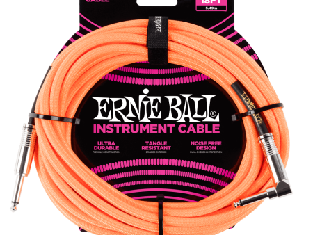 Ernie Ball 18  Straight to Angle Braided Instrument Cable Neon Orange on Sale