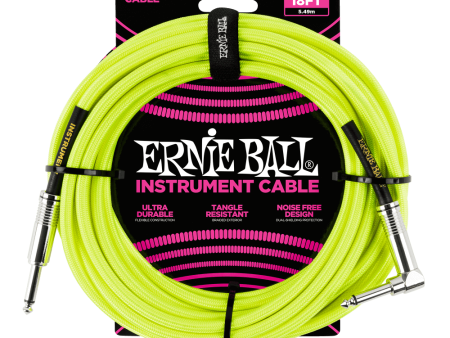 Ernie Ball 18  Straight to Angle Braided Instrument Cable Neon Green Sale